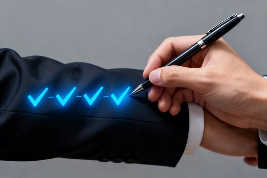 Businessman Checking Off Tasks on Suit Sleeve