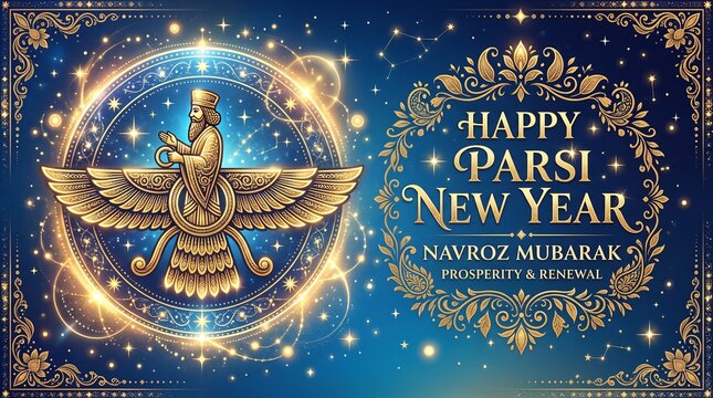 Faravahar Symbol Celebrating Parsi New Year Tradition for Navroz Festival Greeting Design