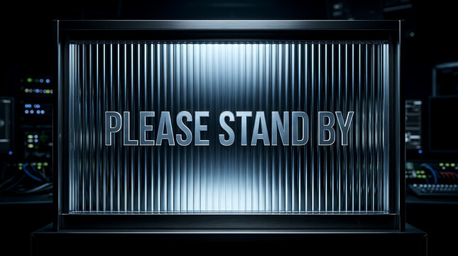 Please stand by message on a vintage television screen with vertical lines and static.