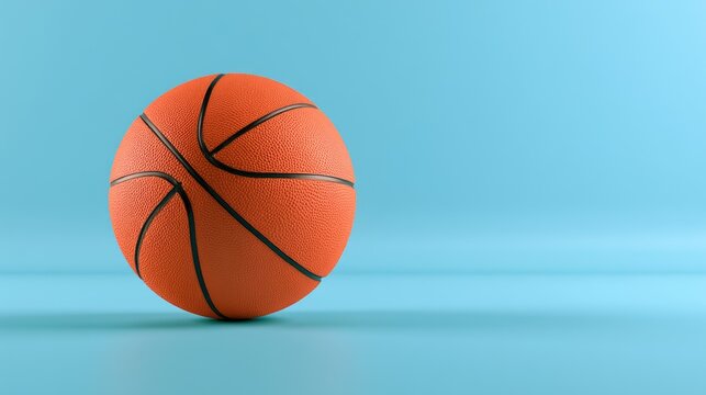 A single, textured orange spherical ball with black lines rests on a soft blue surface