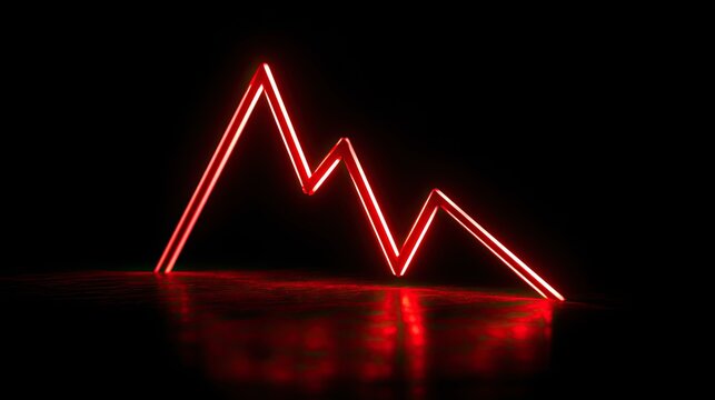 Abstract red neon jagged line graphic with floor reflection