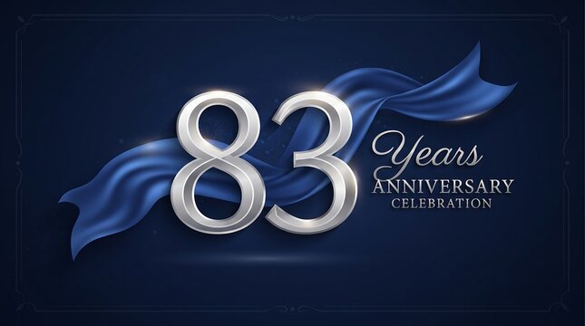 83rd anniversary celebration luxury banner with silver numbers and blue ribbon