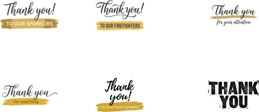 Thank you expressions in various cursive and bold fonts