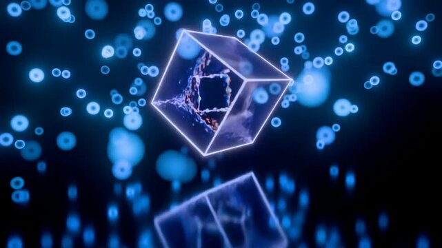 Video motion abstract visualization of a futuristic energy cube or tesseract