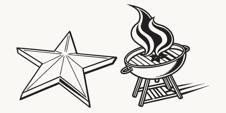 Minimal black silhouette of grill flame and fire pit with smoke swirls minimal abstract flames