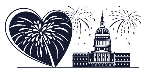 Minimalist black silhouette fireworks display over us capitol building dome columns ©  MST RABEYA  BEGUM