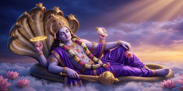 Lord Vishnu Anantashayana &ndash; Cosmic Ocean Divine Repose