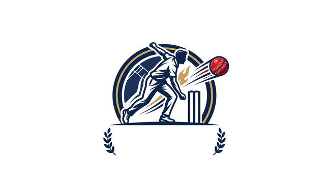 cricket bowling sports logo, isolated on transparent background