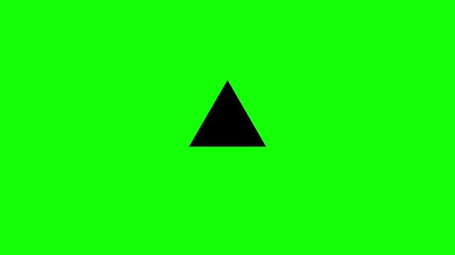 Three black triangles arranged horizontally on a vibrant green background screen