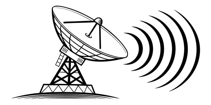 Black silhouette of satellite dish sending signal waves communication parabola