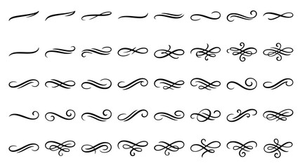 Vintage calligraphic swirl dividers and elegant flourishes, 40 black vector decorative ornaments, ornate filigree scroll elements for wedding invitations © SiyamolHasan