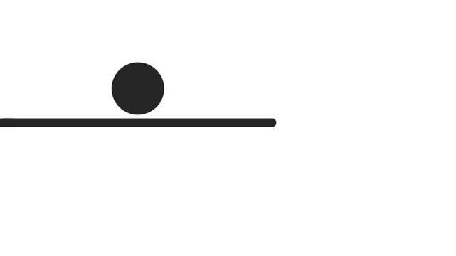 Different balls fall, collide, and fly off onto a moving stick, demonstrating the laws of physics.