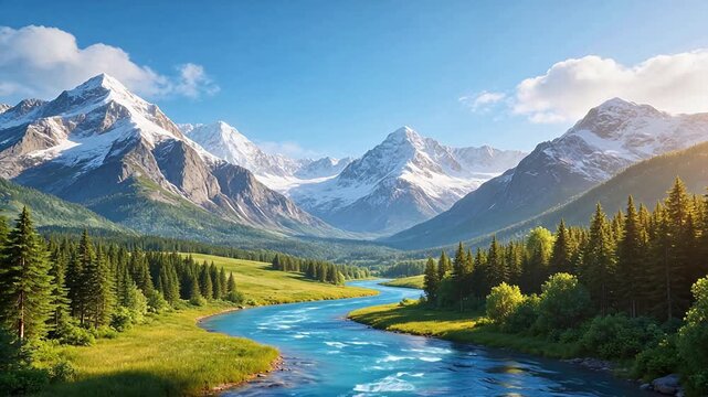 Mountain river and forest landscape