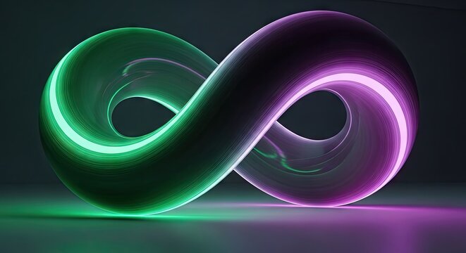 Neon glowing infinity symbol in green and purple.