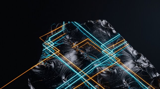 Creative Geometric, neon lines, abstract background, dark, futuristic design element 2k