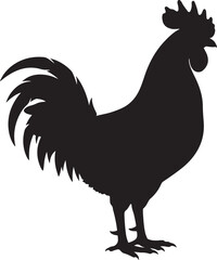 Black Rooster Silhouette With Comb And Tail Feathers Standing © Khilal