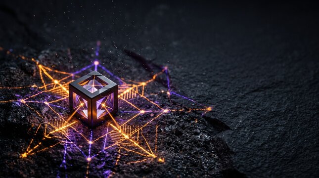 Creative Neon, glowing, purple, orange network connections, futuristic technology background 2k
