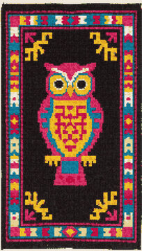 Mexican Otomi Owl Cross Stitch Rug Vertical Vector