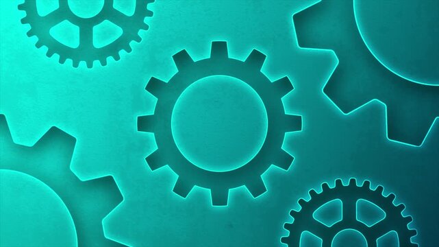 Futuristic Teal Gear Motion Background with Rotating Mechanical Cogs and Industrial Technology Design Seamless Loop Animation for Engineering Visual Projects