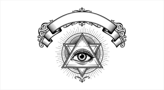 All Seeing Eye Symbol Within Triangle and Star Emblem.