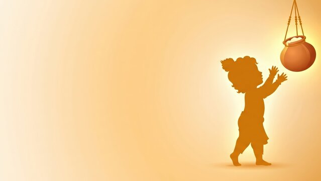 Makhan Chor Krishna &ndash; Minimalist Butter Pot Banner
