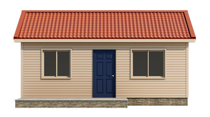 Obraz premium Small beige house with red tiled roof and blue door