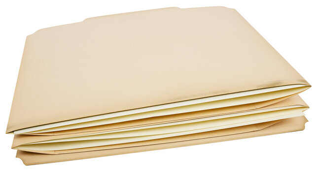 Stack of manila file folders with documents inside
