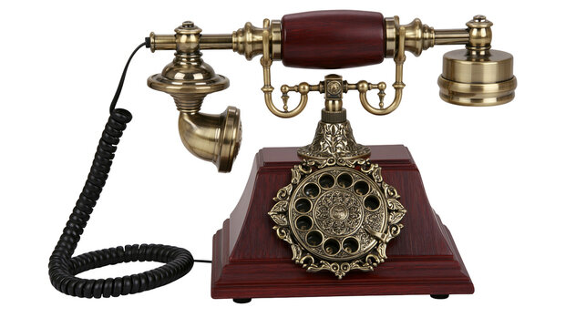 Antique rotary dial telephone with brass and wood details