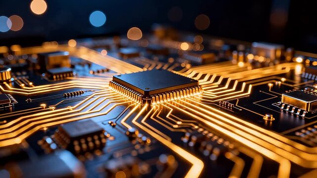 Closeup of illuminated circuit board