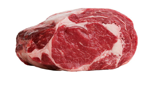 Raw beef rib roast with marbling and fat cap