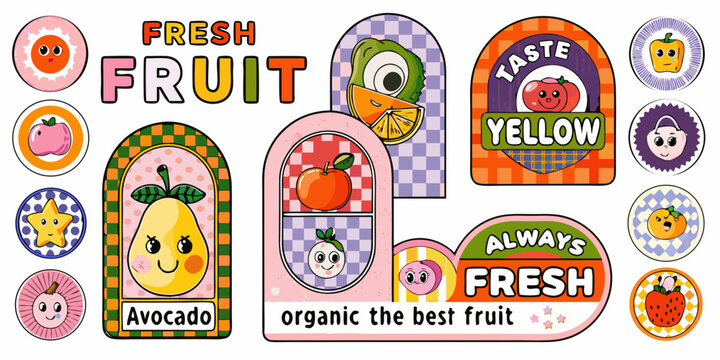 Kawaii Fruit Characters Colorful Vector Illustration With Facial Expressions