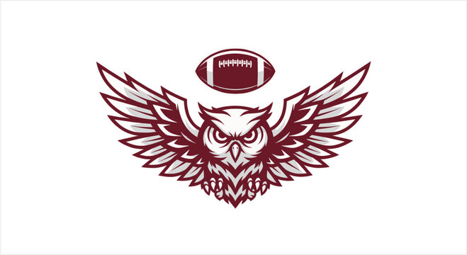 Majestic Owl With Wings Spread Holding Football.