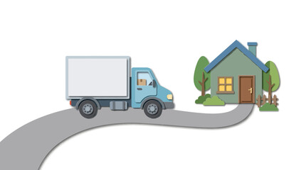 Naklejka premium Moving truck parked next to house for relocation service.