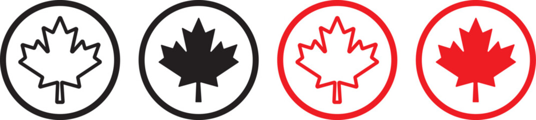 Maple leaf icon. Canada flag sign. Red maple leaves vector illustration. National Canadian emblem. Autumn fall symbol. red and black maple leaf canada icon sign vector design © TASLIMA