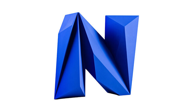 Geometric blue letter N origami style