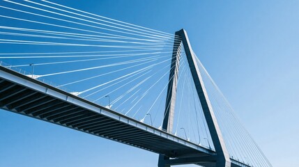 Fototapeta premium Modern Cable-Stayed Bridge Tower and Deck Against a Clear Blue Sky