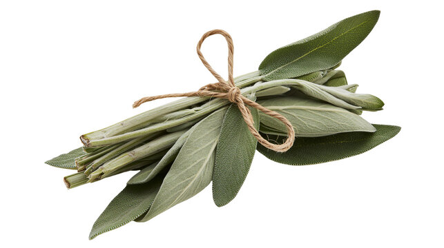 Bundle of fresh sage leaves tied with twine