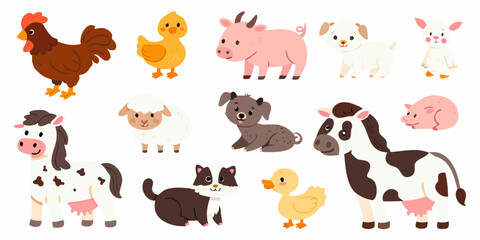 Fototapeta premium Farm animal vector illustration set on a white background