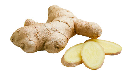 Fototapeta premium Whole ginger root with sliced pieces