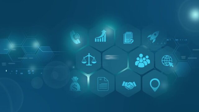Case study business concept with digital hexagon network and corporate animation strategy