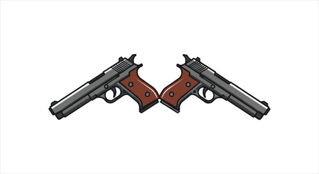 Two Handguns Pointed Away From Each Other.