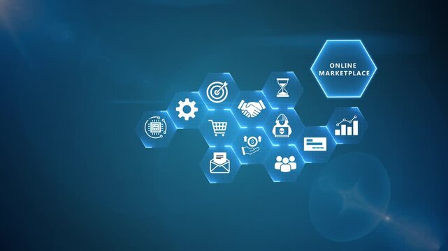 Sales Automation Infographic Animation with Business Technology Icons and Digital Enterprise Workflow on Blue Background 4k animation video