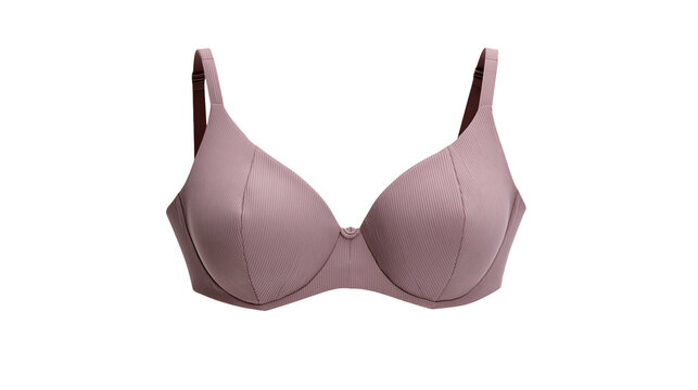 Mauve ribbed underwire bra with adjustable straps
