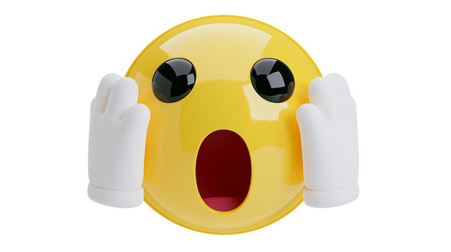 Shocked yellow emoji face with hands covering ears and wide open mouth