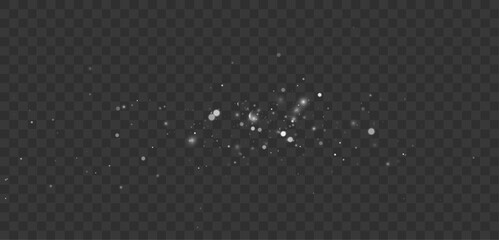 Isolated transparent stardust overlay background with bright white flare sparkles. Elegant magic light swirl, soft winter snowflake particle texture for digital design. © KpacaBa