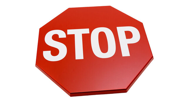 Red octagonal stop sign with white letters