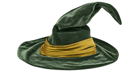 Fototapeta premium Green velvet witch hat with gold sash