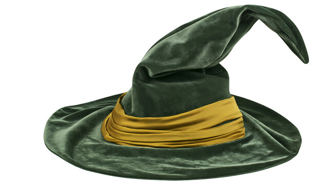 Green velvet witch hat with gold sash