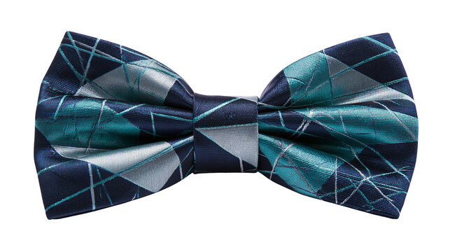 Navy blue teal and silver diamond pattern bow tie