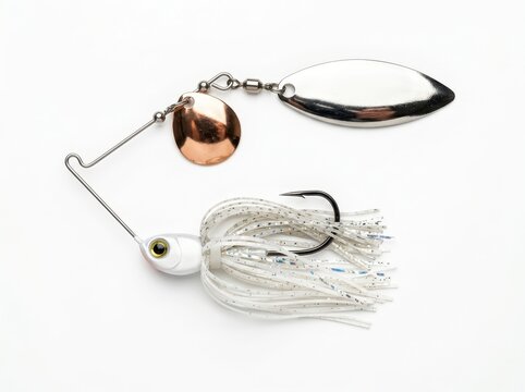 Fishing lure with a spinner blade, weighted jig head, and silicone skirt